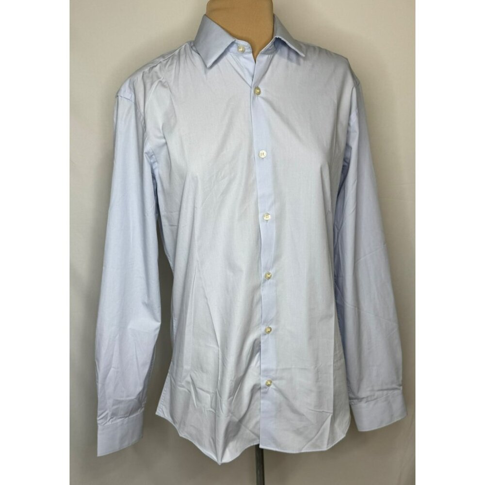 New French Connection Mens Plain Poplin Slim Fit Shirt Soft Blue M Medium